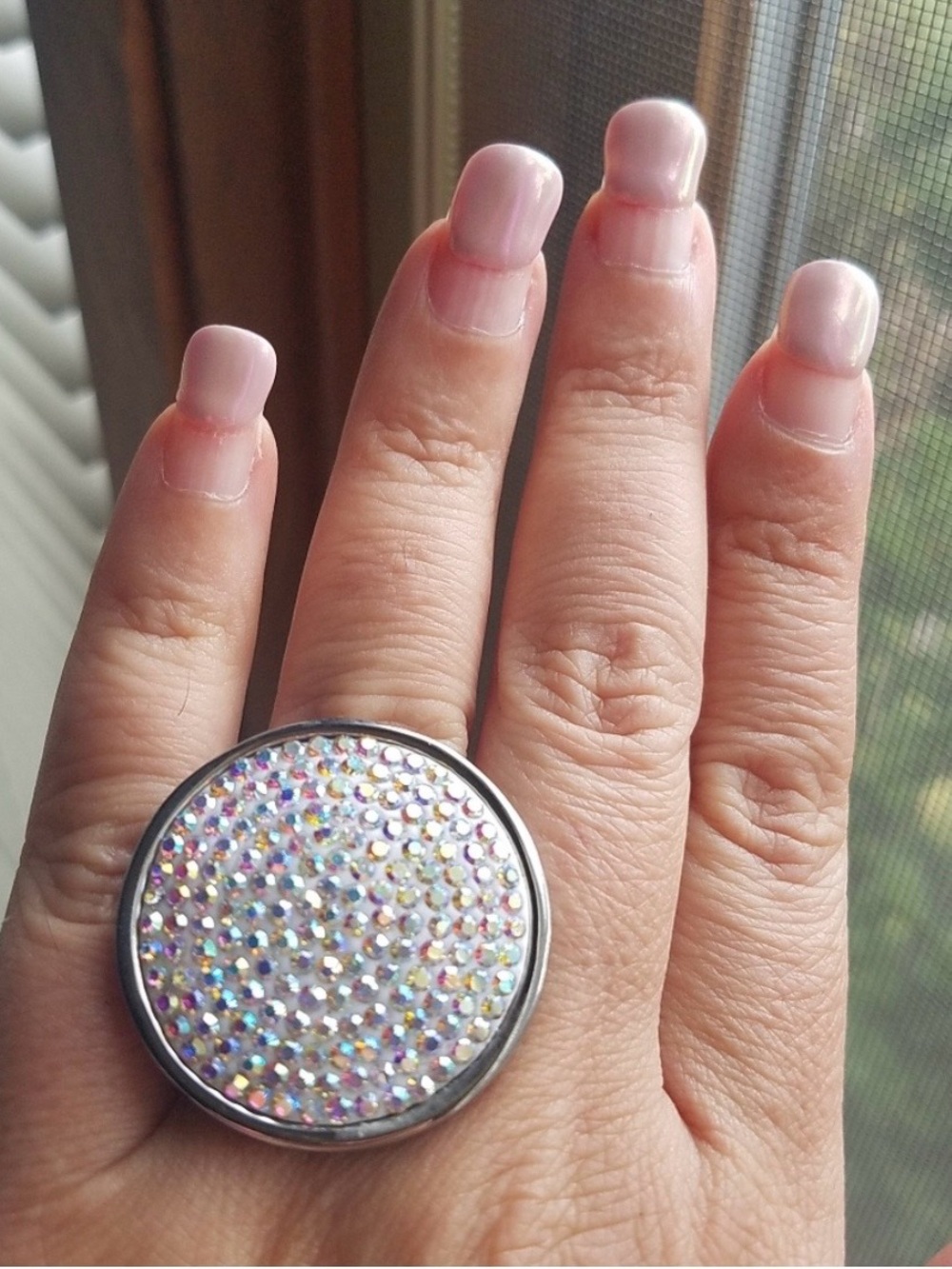 Swarovski Elements Huge Round Aurora Borealis Crystal Statement Ring NEW